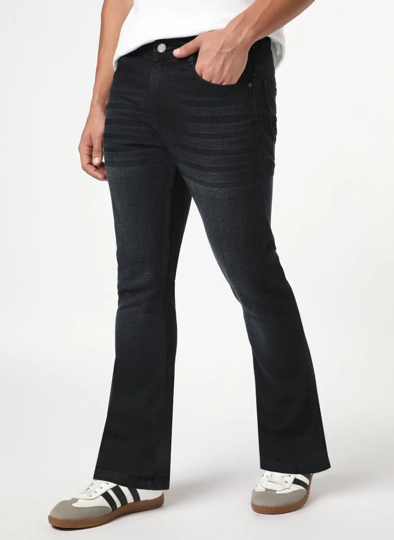 أوربانو فاشن Urbano Fashion Men's Black Bootcut Fit Mid Rise Heavy Washed Jeans Stretchable